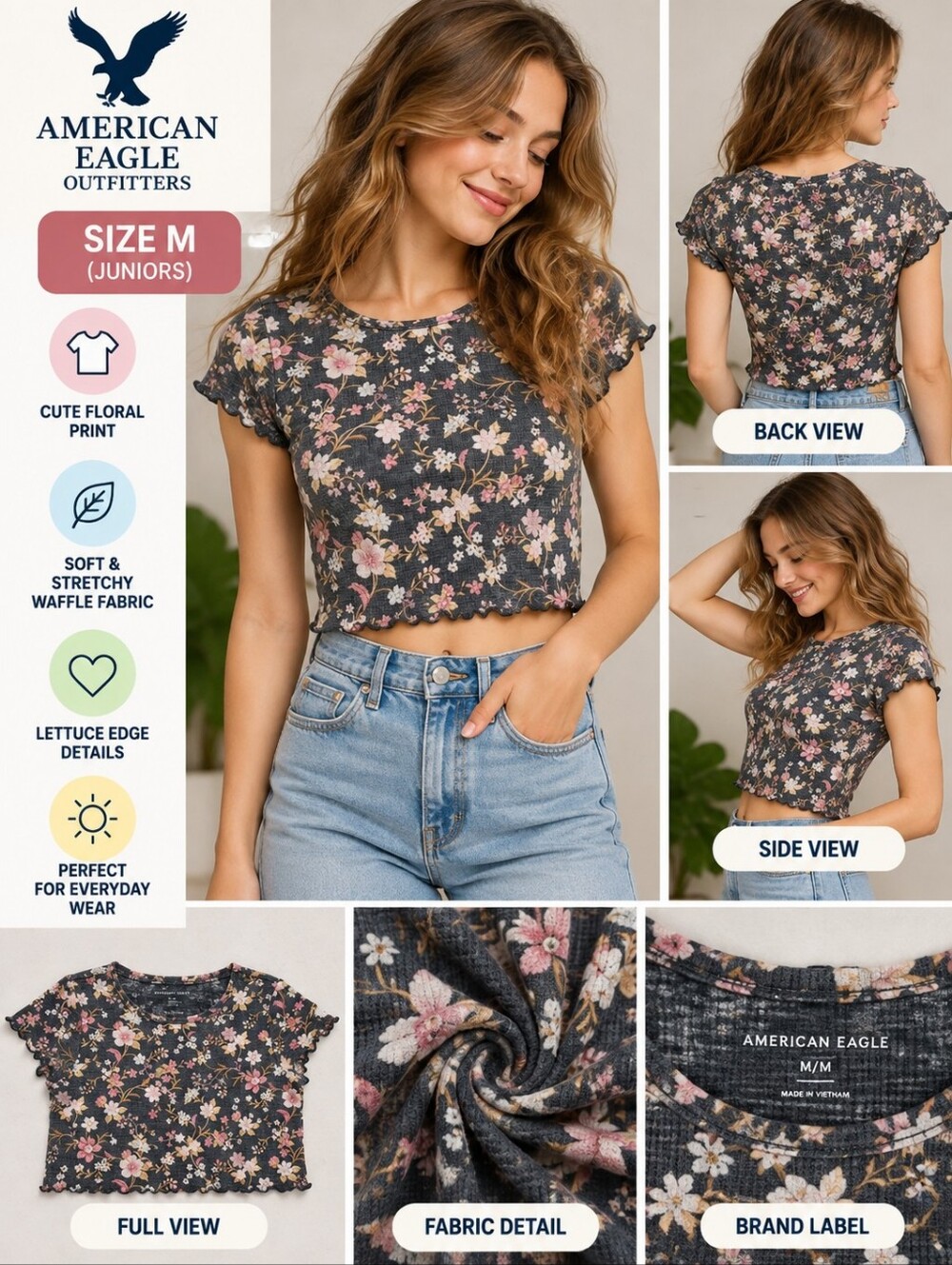 American eagle Juniors medium pink floral Blouse #C23